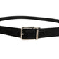 Black Classic Leather Silver Tone Buckle Belt
