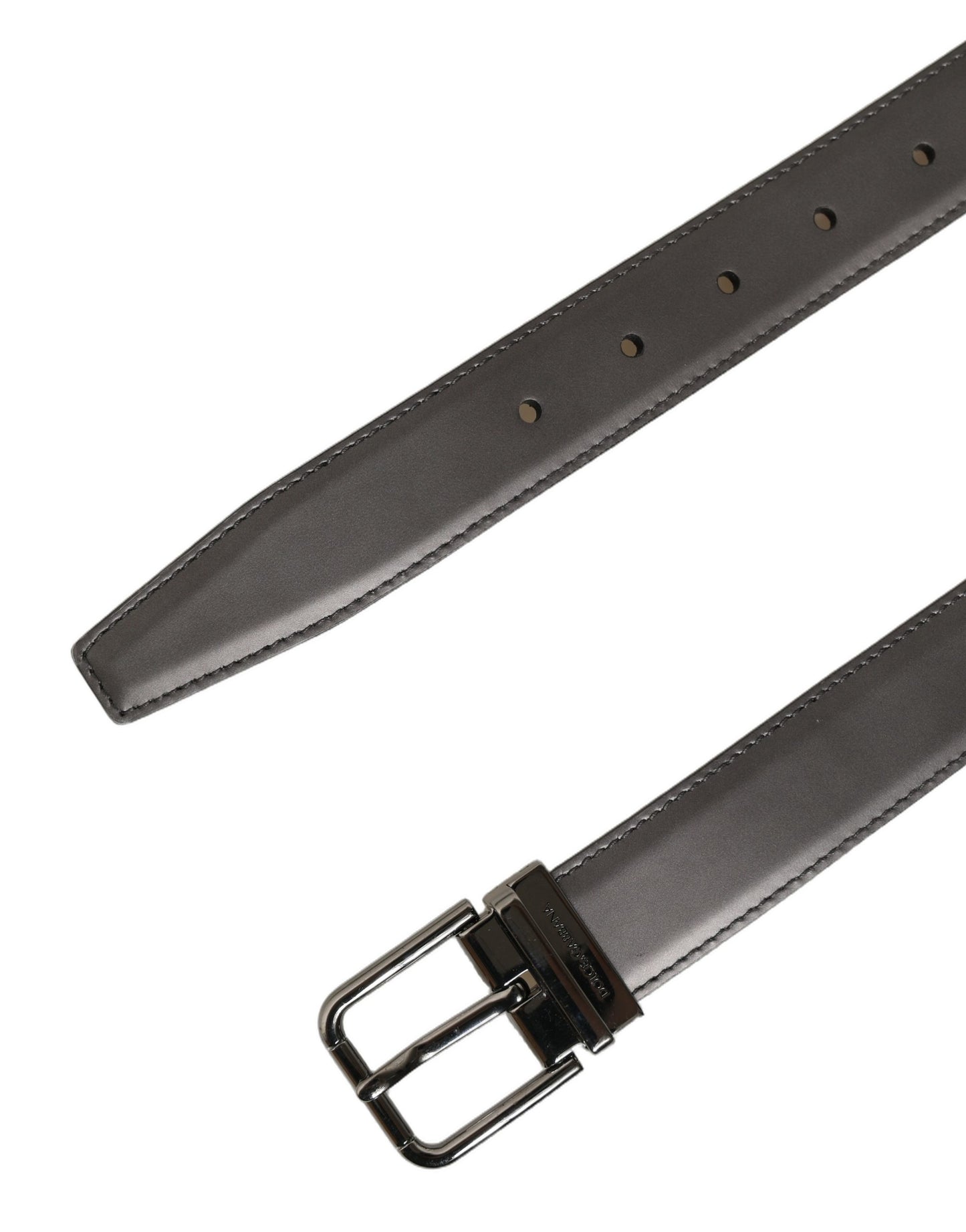Dark Gray Leather Metal Buckle Classic Belt
