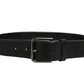 Black Calf Leather Classic Silver Buckle Belt
