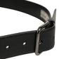 Black Calf Leather Classic Silver Buckle Belt