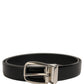 Black Classic Leather Silver Tone Buckle Belt