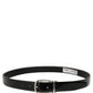 Black Classic Leather Silver Tone Buckle Belt