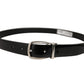 Black Classic Leather Silver Tone Buckle Belt