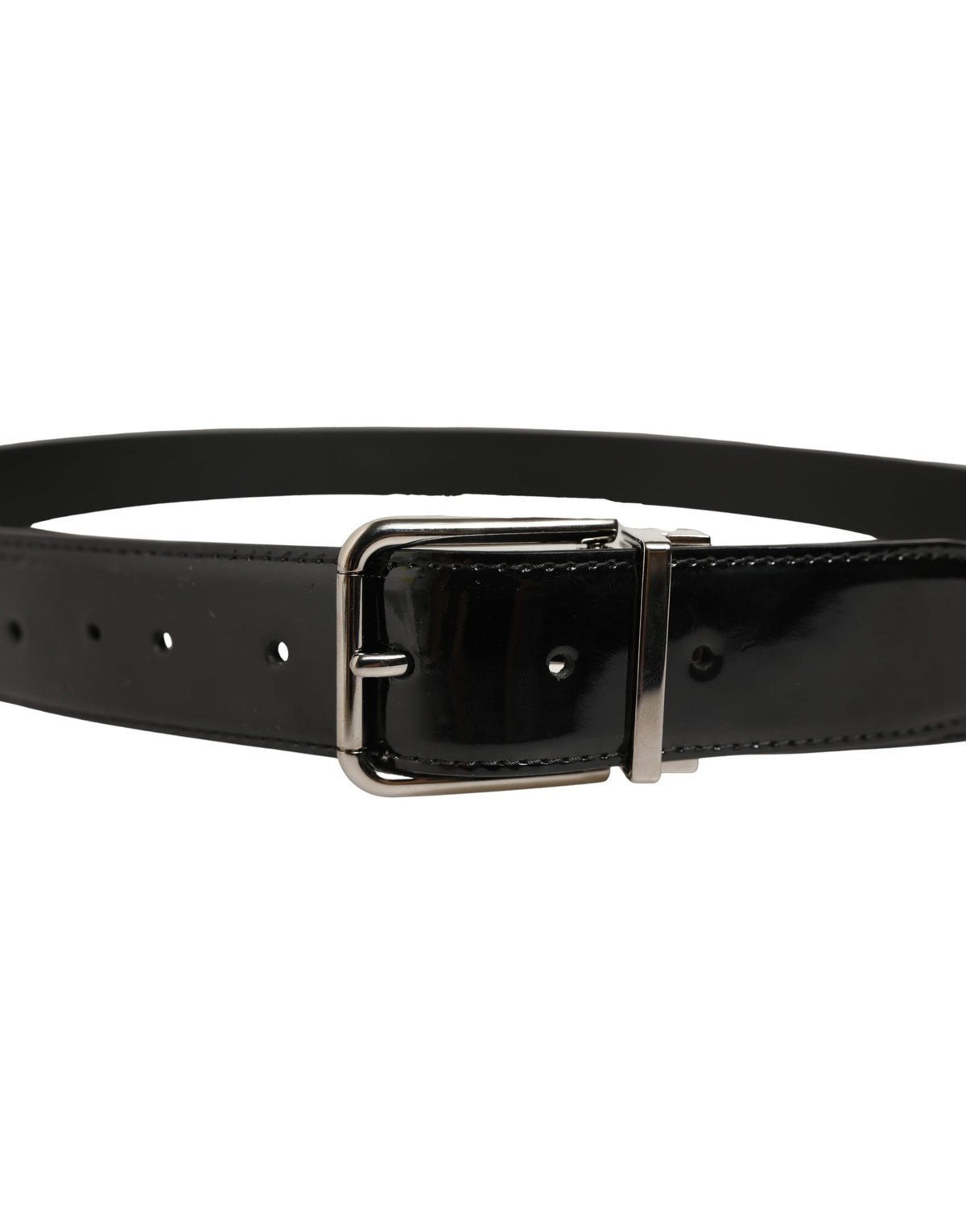 Black Patent Leather Silver Metal Buckle Belt