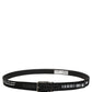 Black Fabric Leather Barcode Silver Buckle Belt