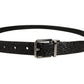 Black Leather Silver Metal Buckle Men Belt