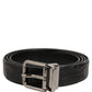 Black Leather Silver Metal Buckle Men Belt