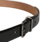 Black Calf Leather Silver Metal Buckle Belt
