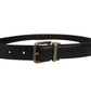 Men Black Calf Leather Gold Metal Buckle Belt