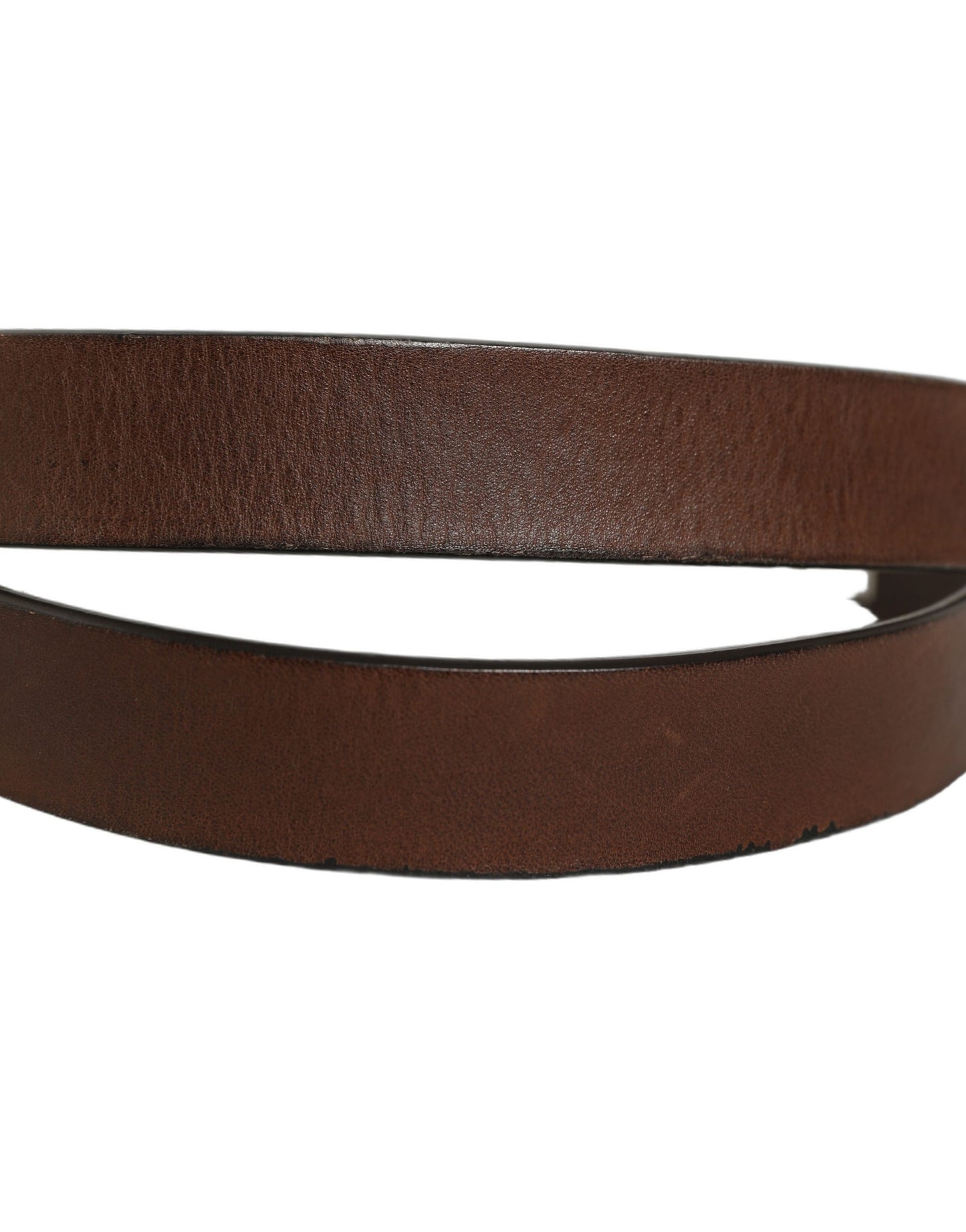 Brown Leather Silver Tone Metal Buckle Belt