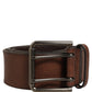 Belt Brown Leather Double Prong Metal Buckle