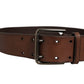 Belt Brown Leather Double Prong Metal Buckle