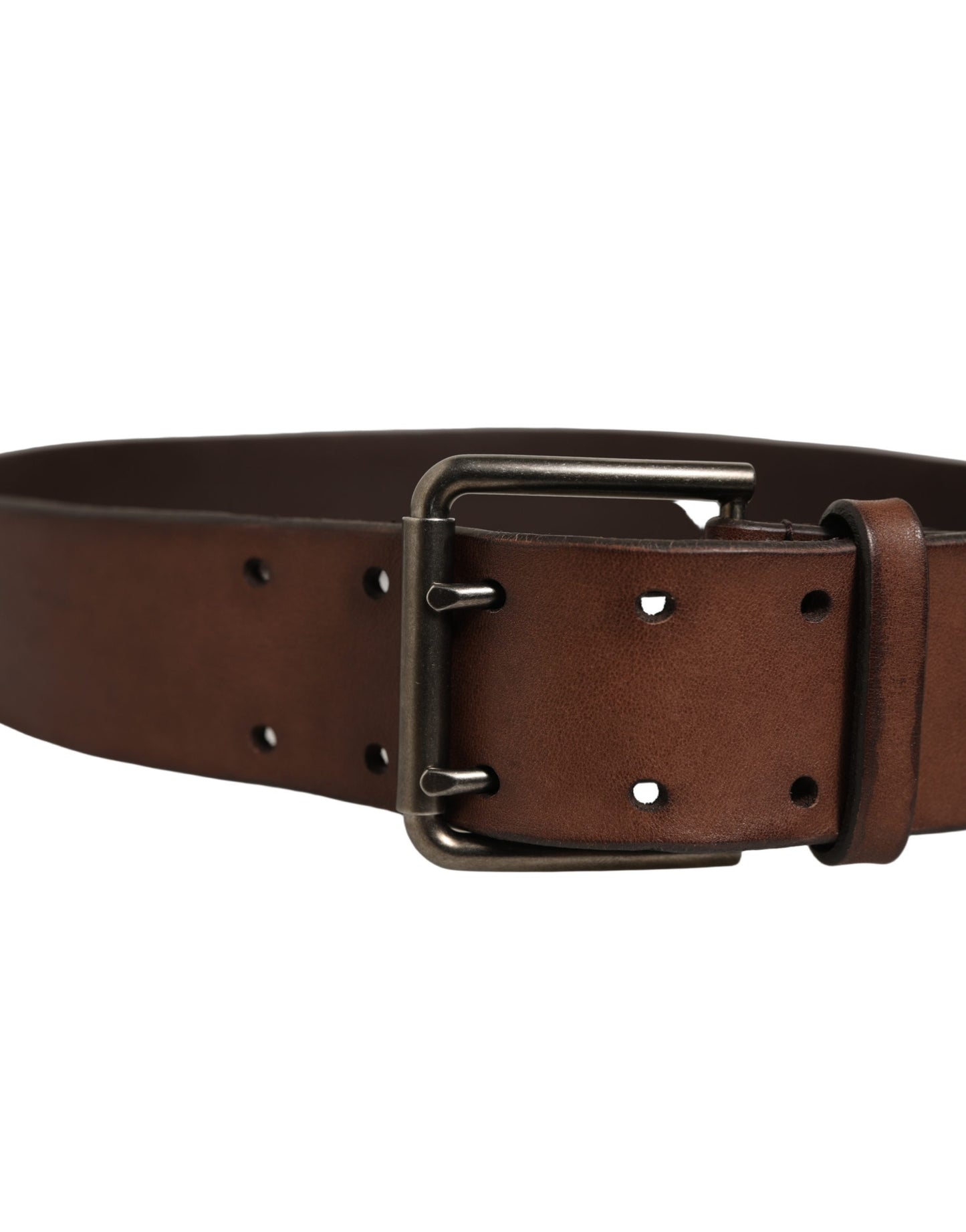 Belt Brown Leather Double Prong Metal Buckle