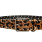 Brown Leopard Calf Hair Studs Metal Buckle Belt