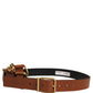 Brown Leather Gold Metal Rings Buckle Belt