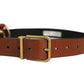 Brown Leather Gold Metal Rings Buckle Belt