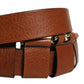 Brown Leather Gold Metal Rings Buckle Belt