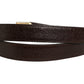 Men Brown Leather Gold Tone Metal Buckle Belt