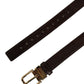 Men Brown Leather Gold Tone Metal Buckle Belt