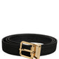 Black Canvas Leather Gold Metal Buckle Belt