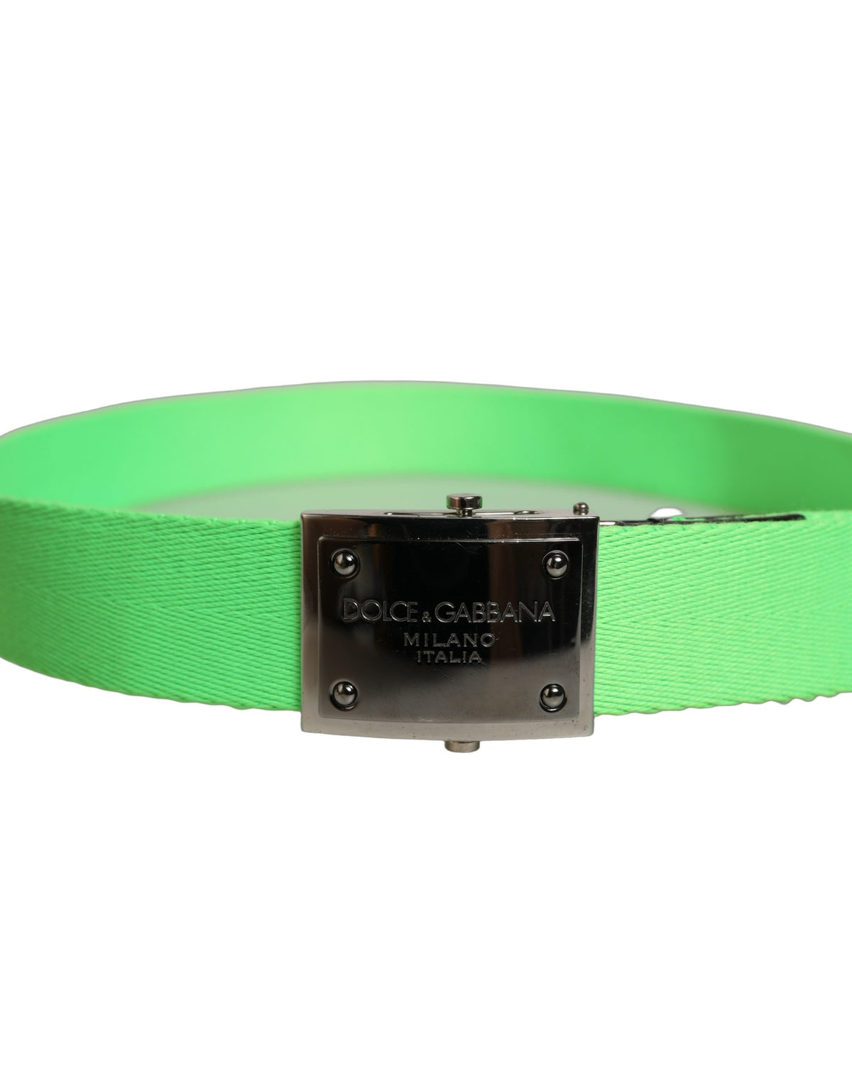 Green Canvas Logo Plaque Metal Buckle Belt