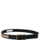 Beige Black Woven Leather Metal Buckle Belt