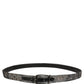Silver Black Floral Jacquard Metal Buckle Belt