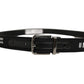 Black Fabric Leather Barcode Silver Buckle Belt