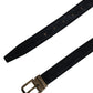 Men Black Leather Gold Tone Metal Buckle Belt
