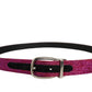Men Fuchsia Glitter Silver Metal Buckle Belt