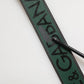 Black Green Logo Silver Tone Metal Buckle Belt