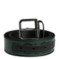 Black Green Logo Silver Tone Metal Buckle Belt