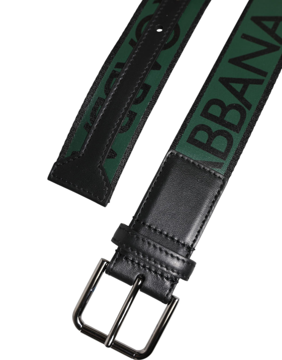 Black Green Logo Silver Tone Metal Buckle Belt