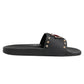 Black Heart Patch Rubber Calfskin Slippers Shoes