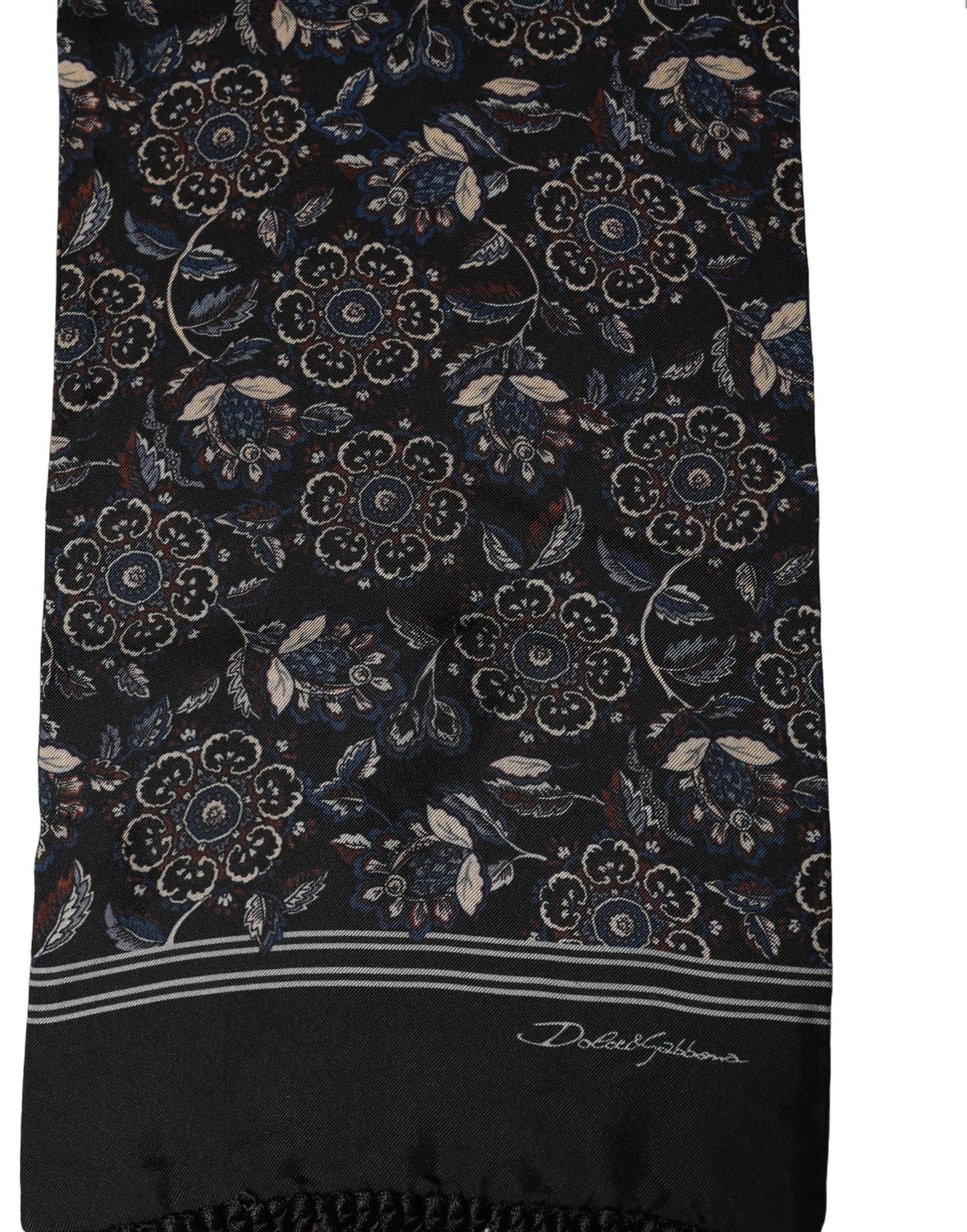 Black Silk Floral Paisley Fringed Shawl Scarf