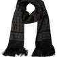 Black Silk Geometric Fringed Neck Shawl Scarf
