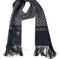 Men Navy Blue Geometric Dot Silk Fringed Neck Shawl Scarf