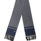 Men Navy Blue Geometric Dot Silk Fringed Neck Shawl Scarf