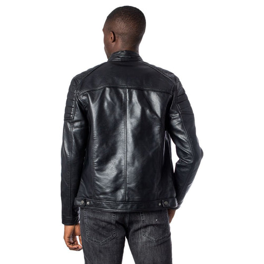 Black Artificial Leather Leather Jacket