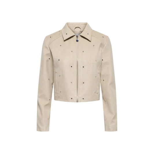Beige Polyester Leather Jacket