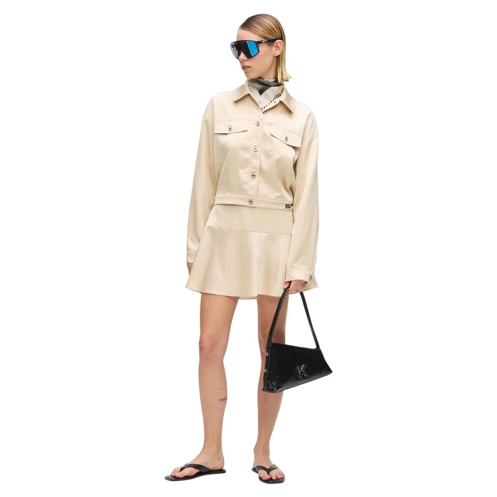 Beige Polyester Mini Skirt