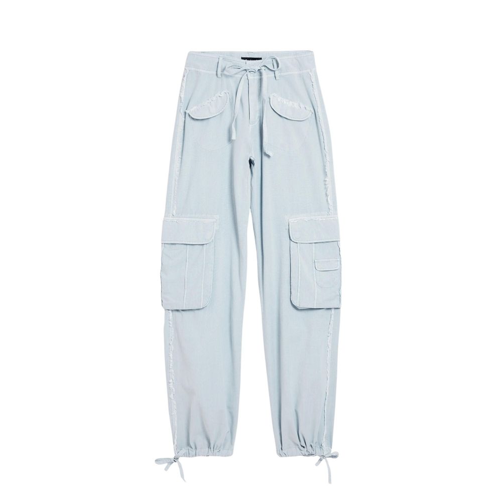 Blue Cotton Casual Pants