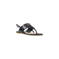 Black Leather Flat Sandals