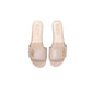 Beige Leather Flat Sandals