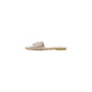 Beige Leather Flat Sandals