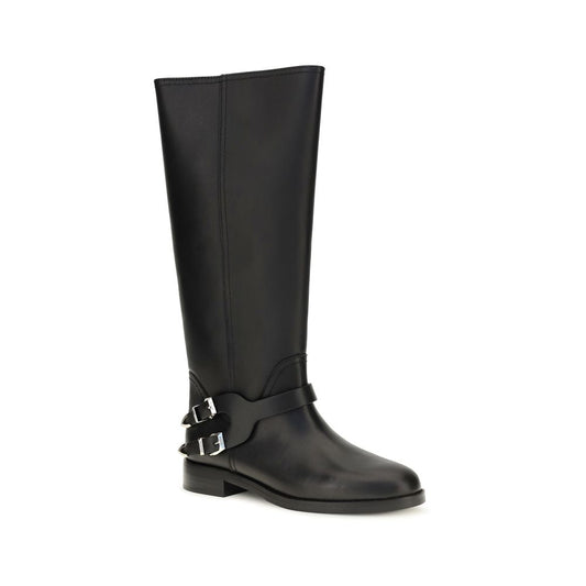 Black Calf Leather Bos Taurus Flat Boots
