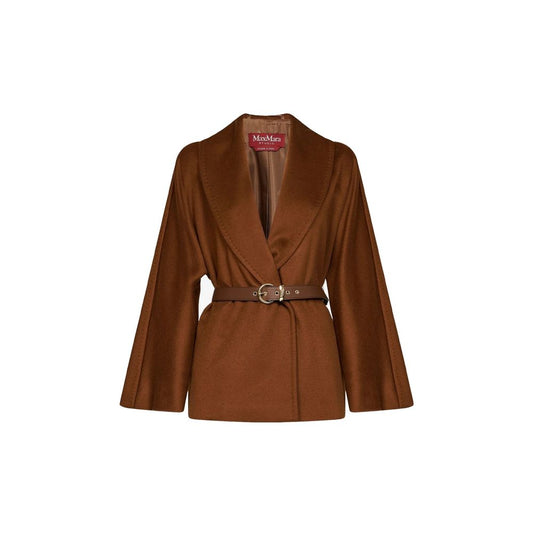Brown Virgin Wool Full-Length Jacket