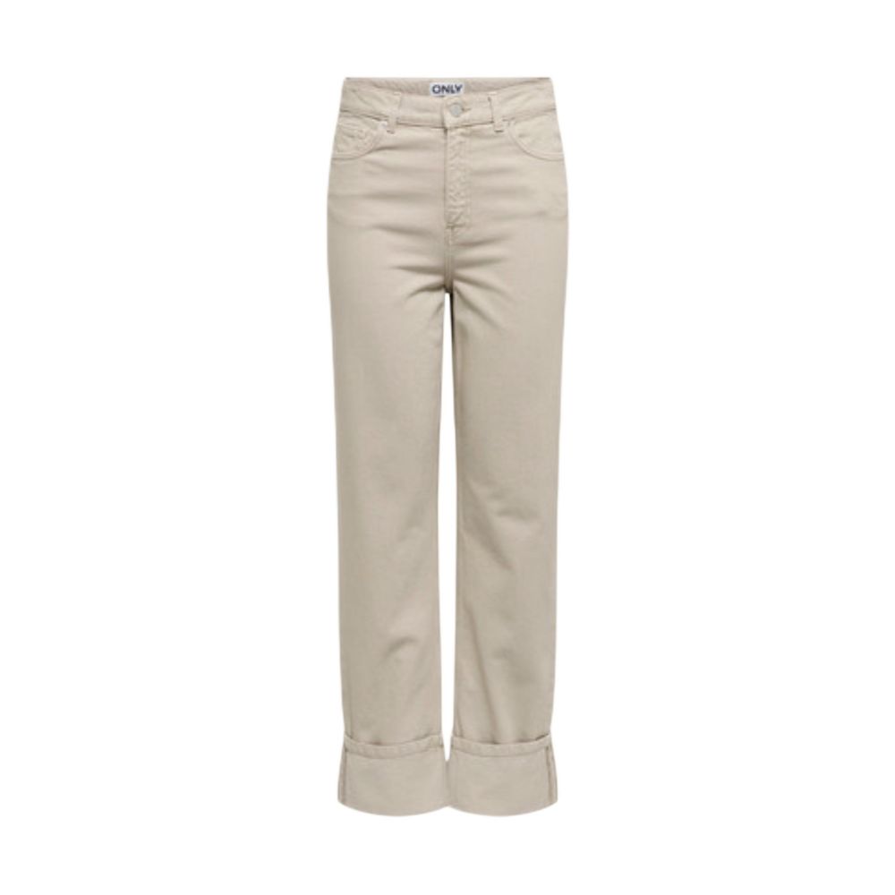Beige Cotton Mom Jeans