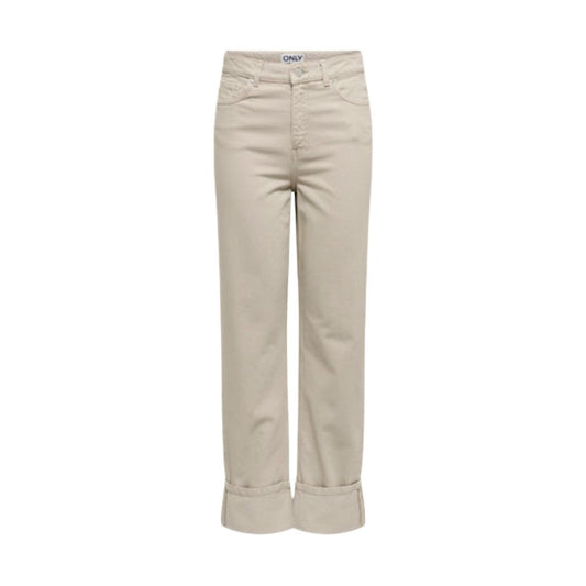 Beige Cotton Mom Jeans