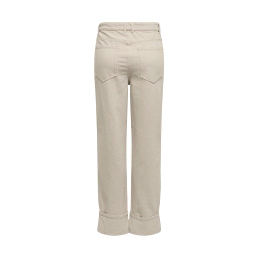 Beige Cotton Mom Jeans